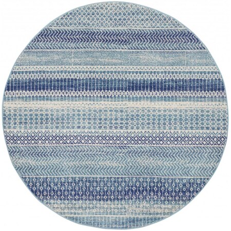 Palacedesigns 5 ft. Round Navy Blue Ornate Stripes Area Rug PA3645145